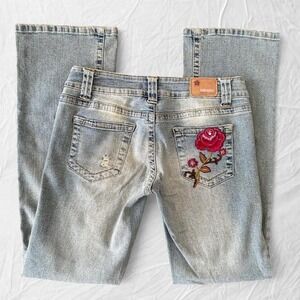 Y2K Bubblegum embroidered floral low rise flare jeans